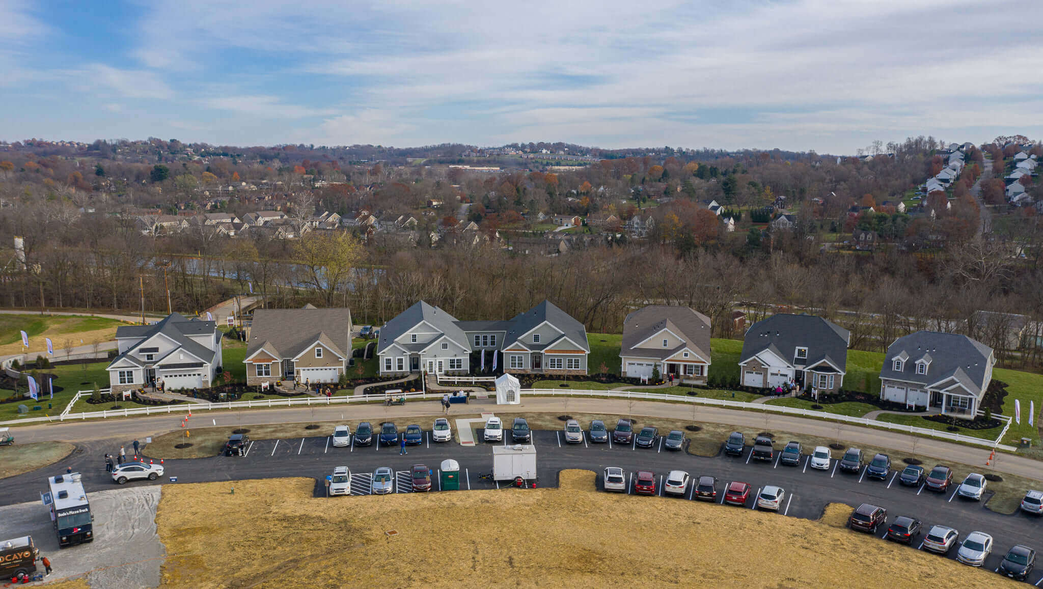 Drone shot of Southpointe community Model homes