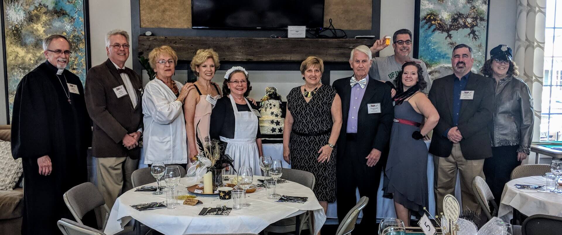 Murder Mystery Dinner Theater; Rachel is third from right front row