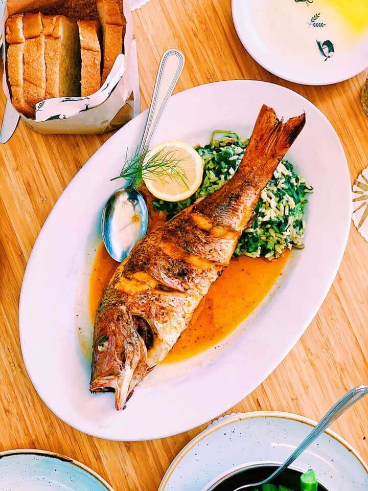 Fish dish with head attached at Stella's in Richmond, Virginia