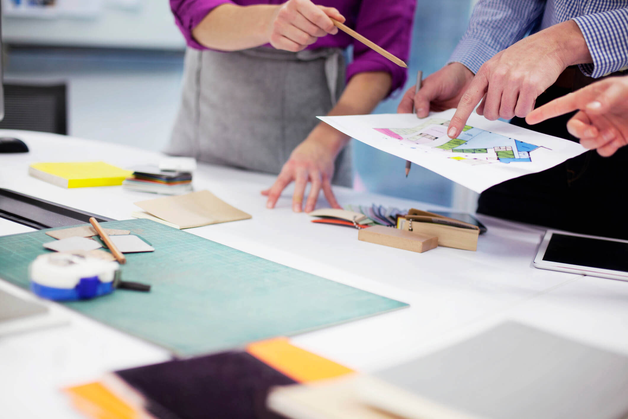 People looking at floor plans