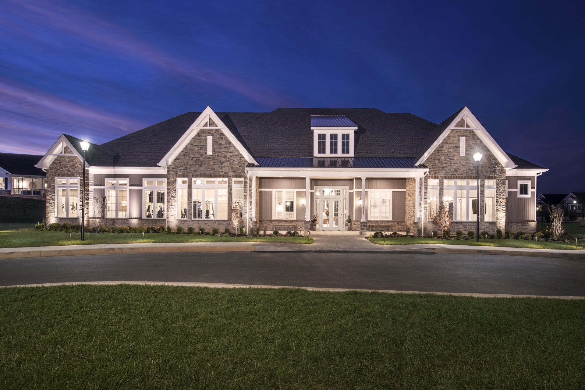 Front of a traditions of america community clubhouse