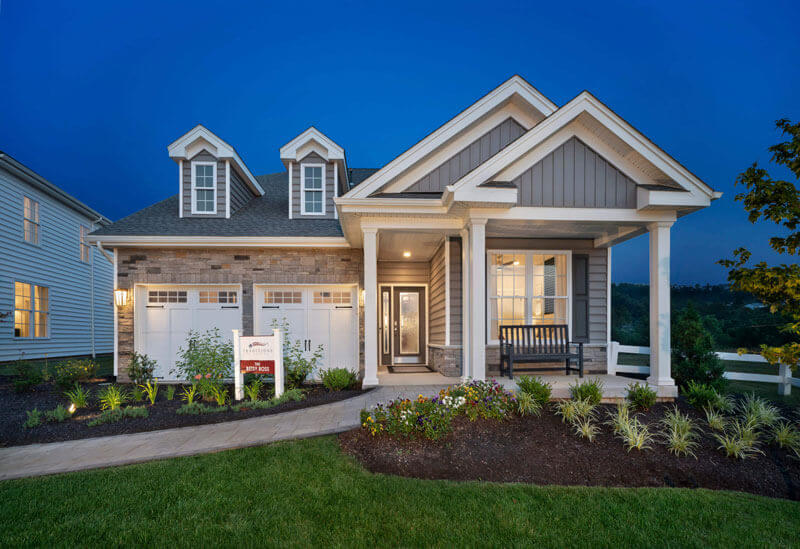 The Betsy Ross Model with Gray siding and Stone accents