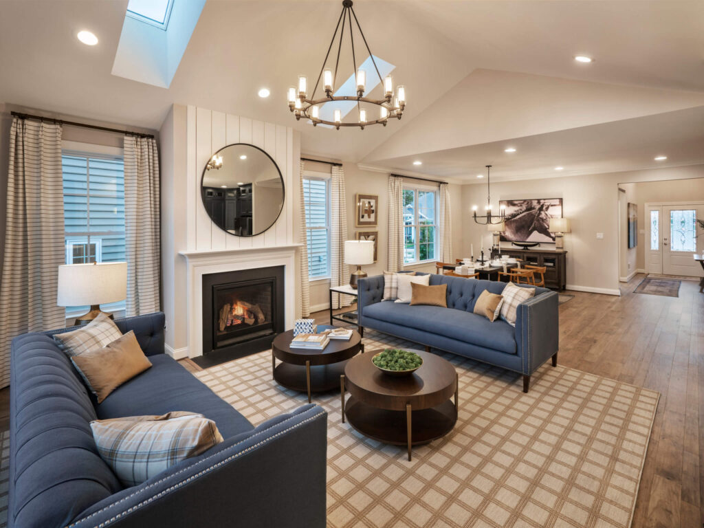 The Grant Model Great Room with fireplace from Traditions of America