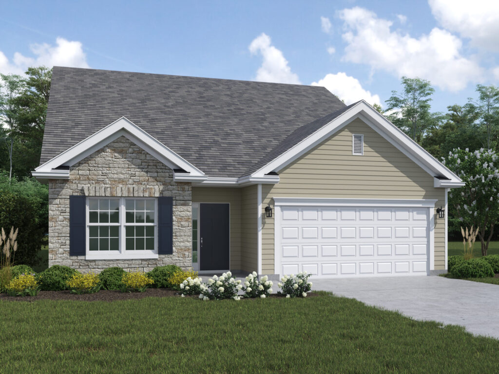 Front Elevation of a Tan 2 story Washington Model