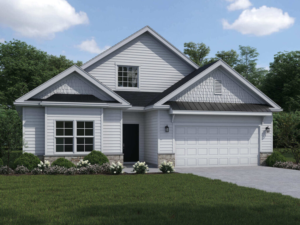 white hancock 1 story classic with a two car garage